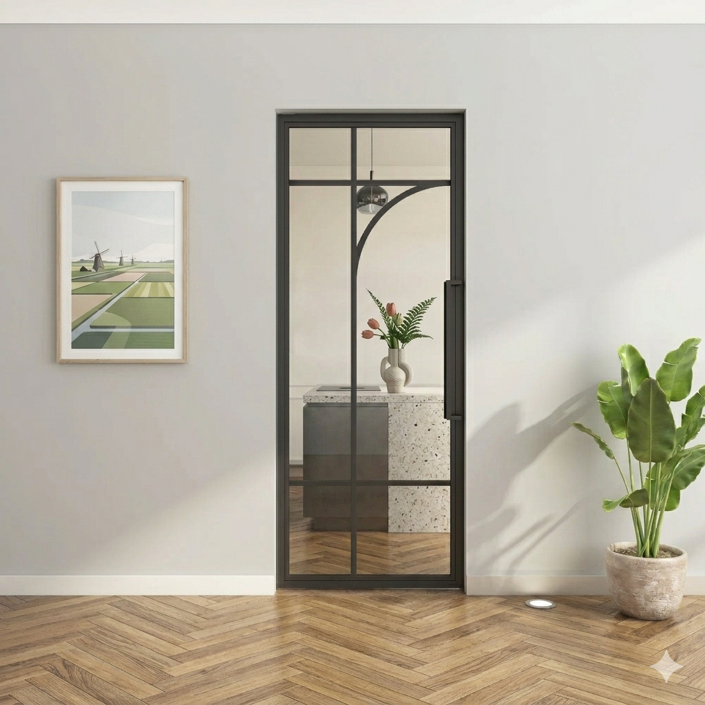 Zwarte stalen taatsdeur 5 vlaks rond