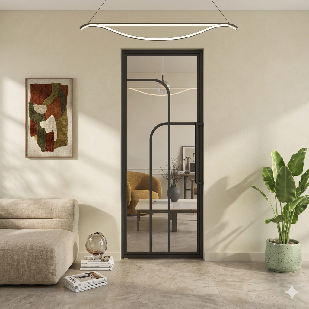 Zwarte stalen taatsdeur met rond design